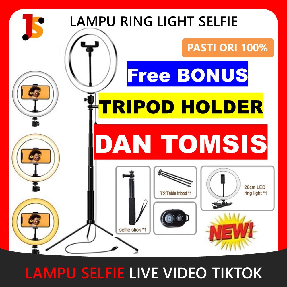 RINGLIGHT LAMPU RING LIGHT SELFIE LED BULAT LAMPU TIKTOK MAKE UP VLOG TRIPOT HOLDER TOMSIS JS109