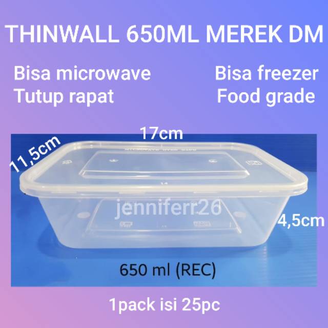 Thinwall food container 650ml / Kotak Makan Bening / Mangkok plastik / Mangkok Bening
