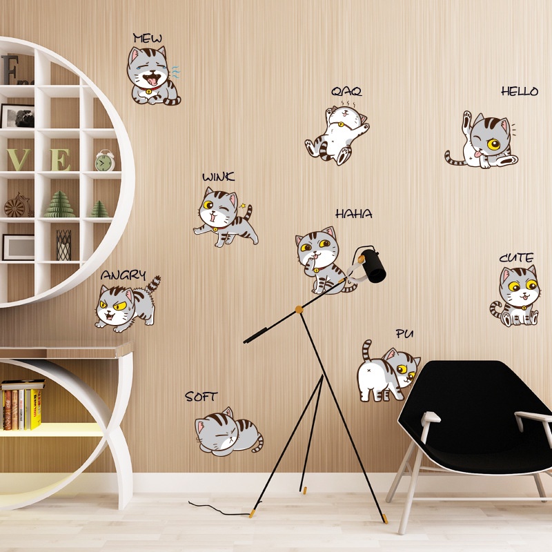 Stiker Dinding Bahan PVC Tahan Air Gambar Kucing Untuk Dekorasi Kamar Anak