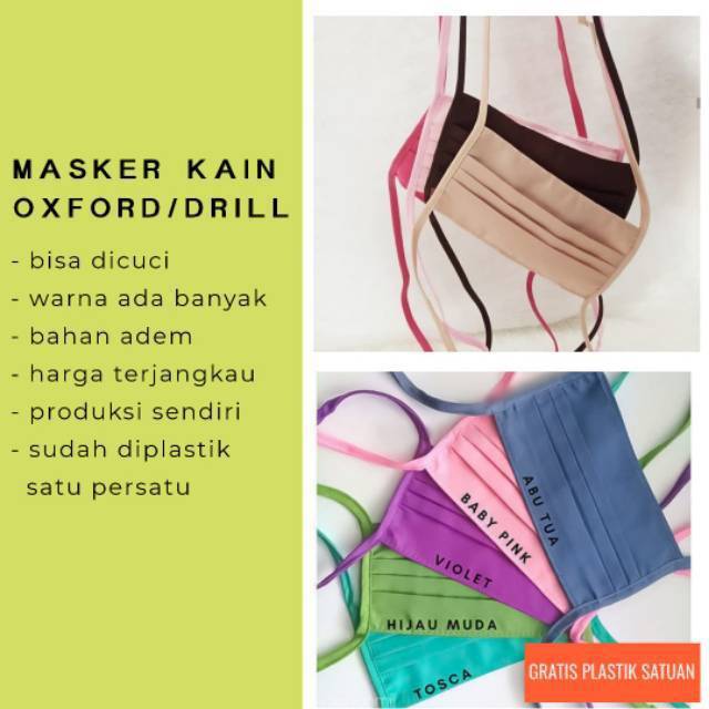 PILIH WARNA MASKER kain oxford lembut || kiiyoomii || kode : JGJ1