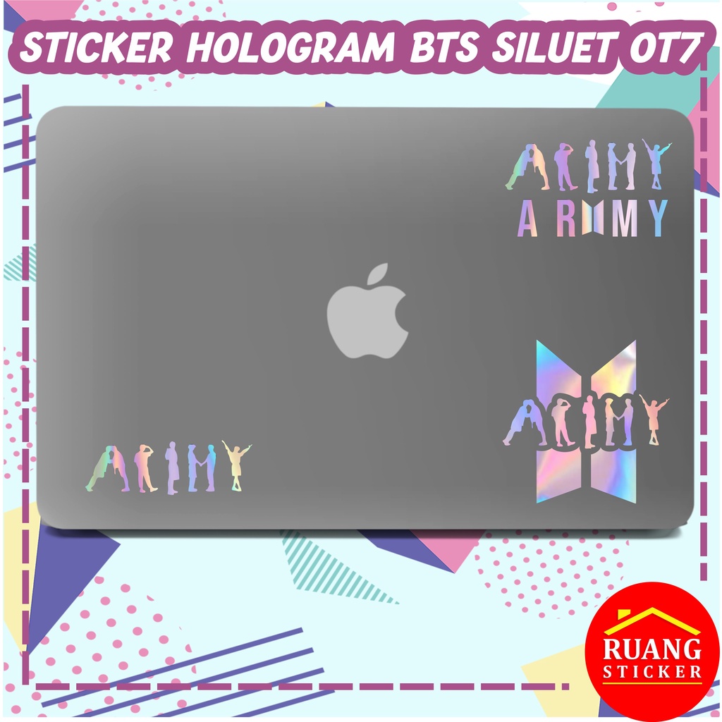 STIKER HOLOGRAM PELANGI BTS MEMBER SILUET OUTLINE OT7 SEHARI JADI CUSTOM STICKER