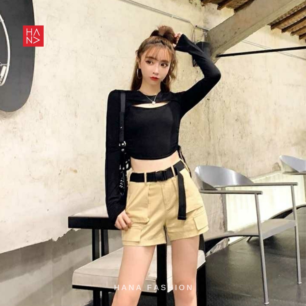 Hana Fashion - Rarity Long Sleeve Crop Top Kaos Crop - CT021