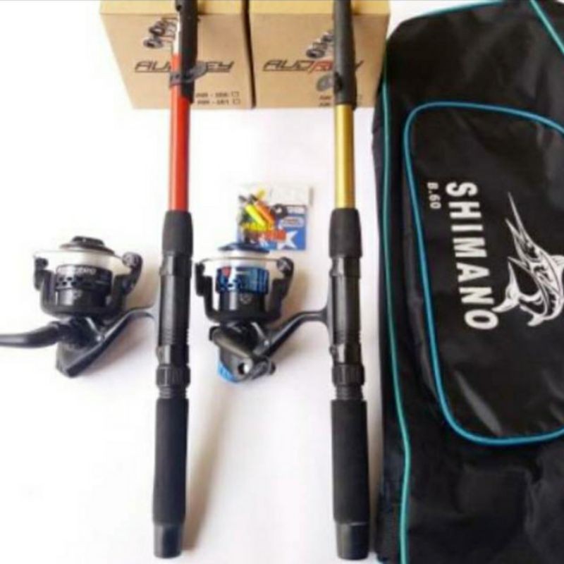 2 Set Alat Pancing + Tas Shimano/ biggame 60 cm kekuatan 5 kg. Harga PROMO