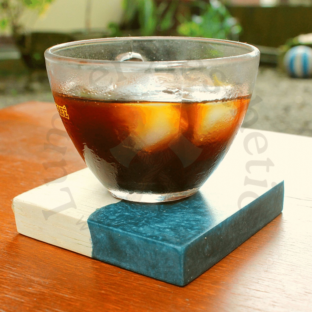 Tatakan Coaster Gelas  Kayu Mix Resin Aesthetic Kotak