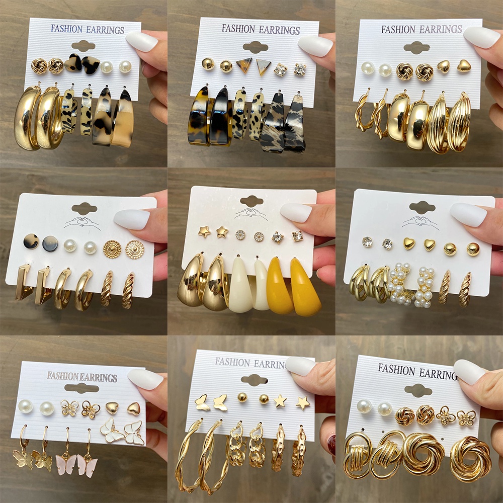 YEEZII Korean Fashion Pearl Gold Earring Set Crystal Acetic Acid Elegant Stud Earring Women Accessories Gift