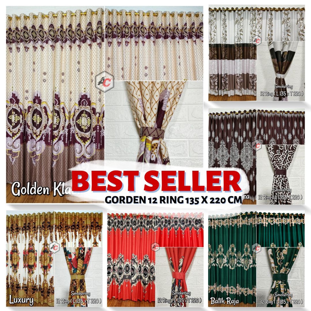 Hordeng jendela Polos Gorden smokring 12 ring Korden Pintu tengah Tirai Pintu jendela Ordeng Pintu d