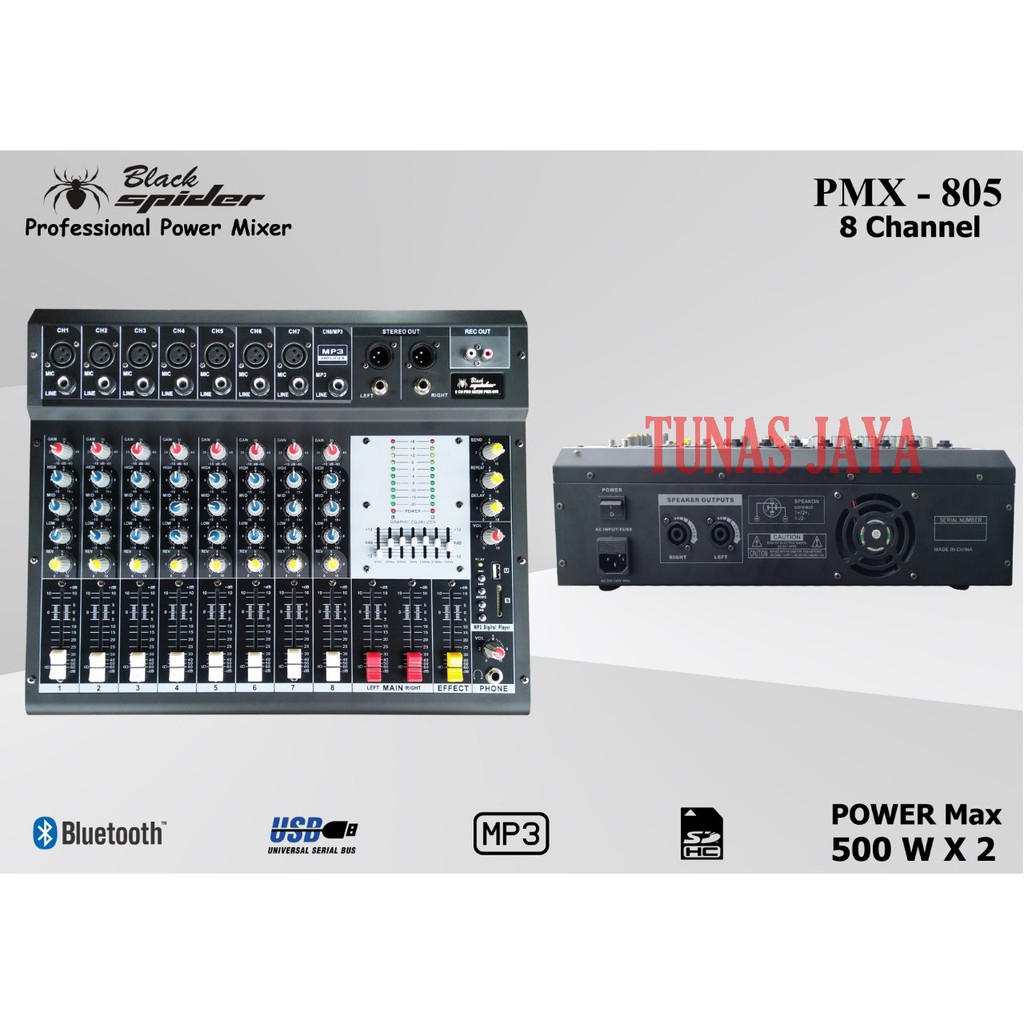 Power Mixer Black Spider PMX - 805 8Channel Full Bluetooth