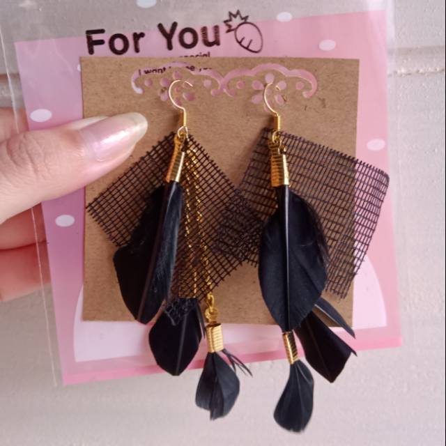 Black Swan Triple Chain Elegant Classy Mysterious Gold Hook Earring/Anting BuluAngsa HitamEleganLucu