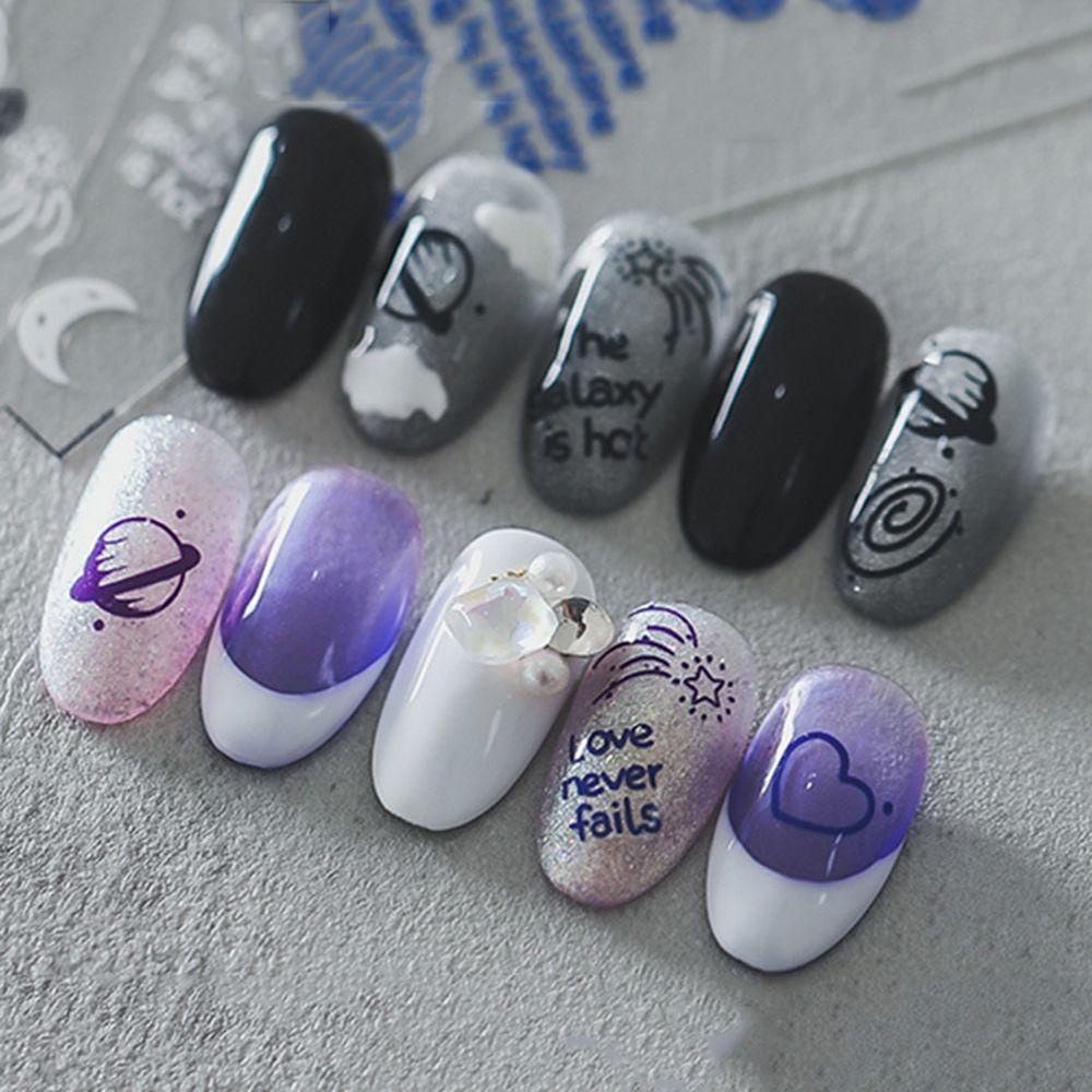 MXBEAUTY Stiker Nail Art Aksesoris Manikur Perekat Planet Bulan Hitam Dan Putih