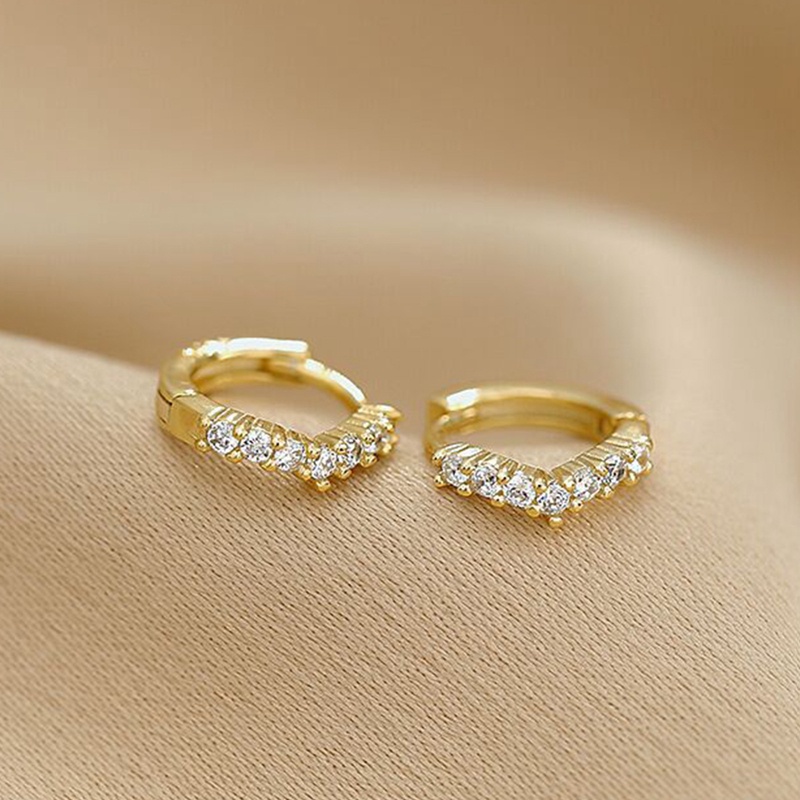 Anting Bulat Mini Lapis Emas 14K Dengan Batu Zircon Kubik Untuk Wanita