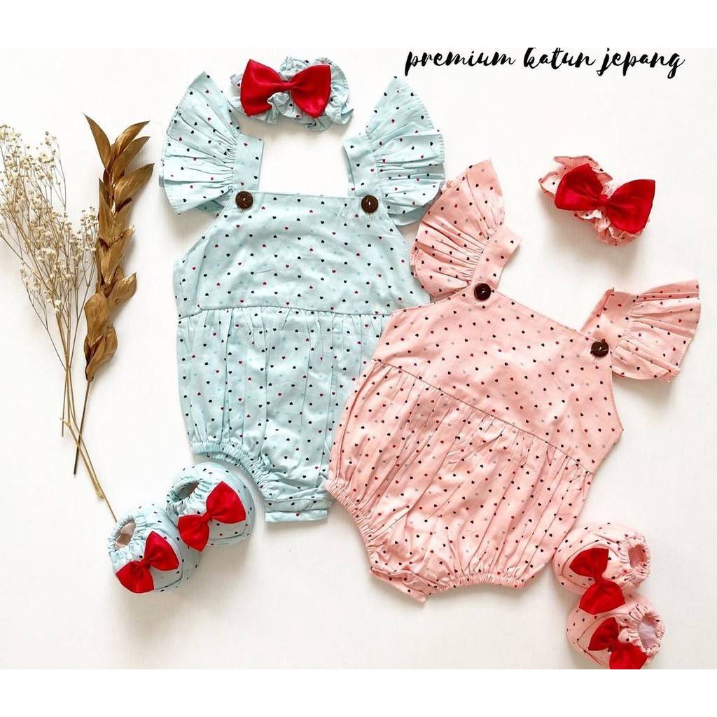 HONEY BJ320 baju 0-6 bulan jumper love romper kotak anak bayi perempuan baby girl-2