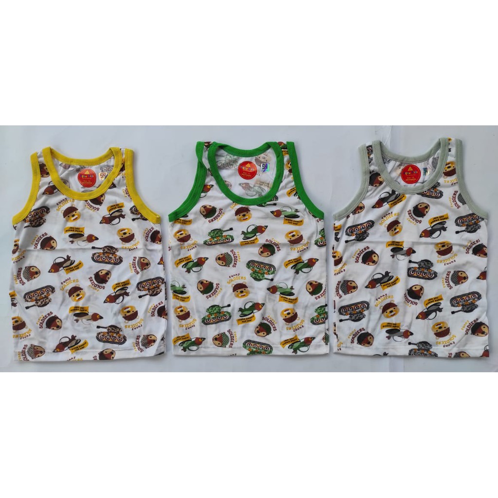 Agree Kids ~ 3 Pcs Singlet Anak Laki-laki &amp; Perempuan, Kaos Dalaman Anak ( Putih Bermotif ).