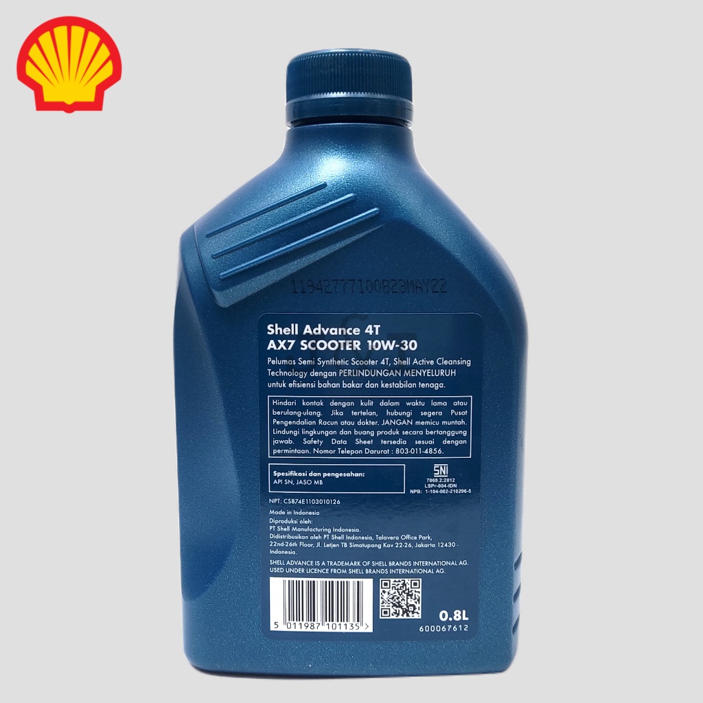 Oli Shell Advance AX7 MATIC 10W-30 API SN JASO MB 0.8 Liter