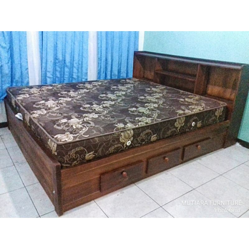  DIPAN  RANJANG TIDUR KAYU  JATI MINIMALIS UK 180X200  