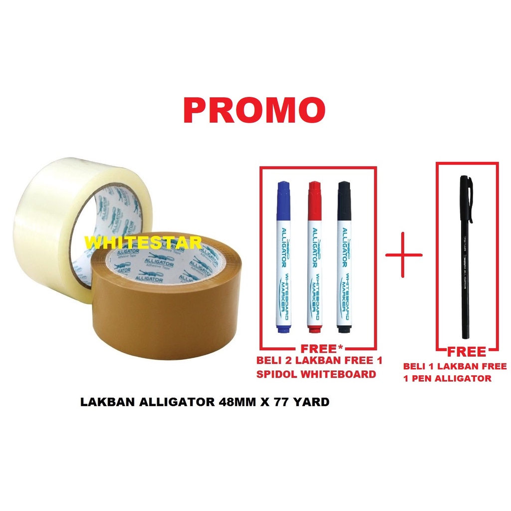 

lakban / isolasi opp alligator bening & coklat 48 mm x 77 yard