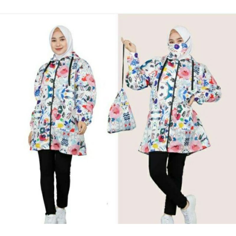 Biiu Jaket Printing Wanita Free Pouch Masker