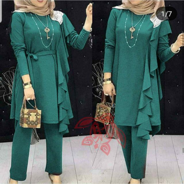 COD SETELAN WANITA NAURA /SETELAN TUNIK JUMBO /ONE SET POLOS/ SETELAN NUMBO / FASHION MUSLIM LAYER-Tosca