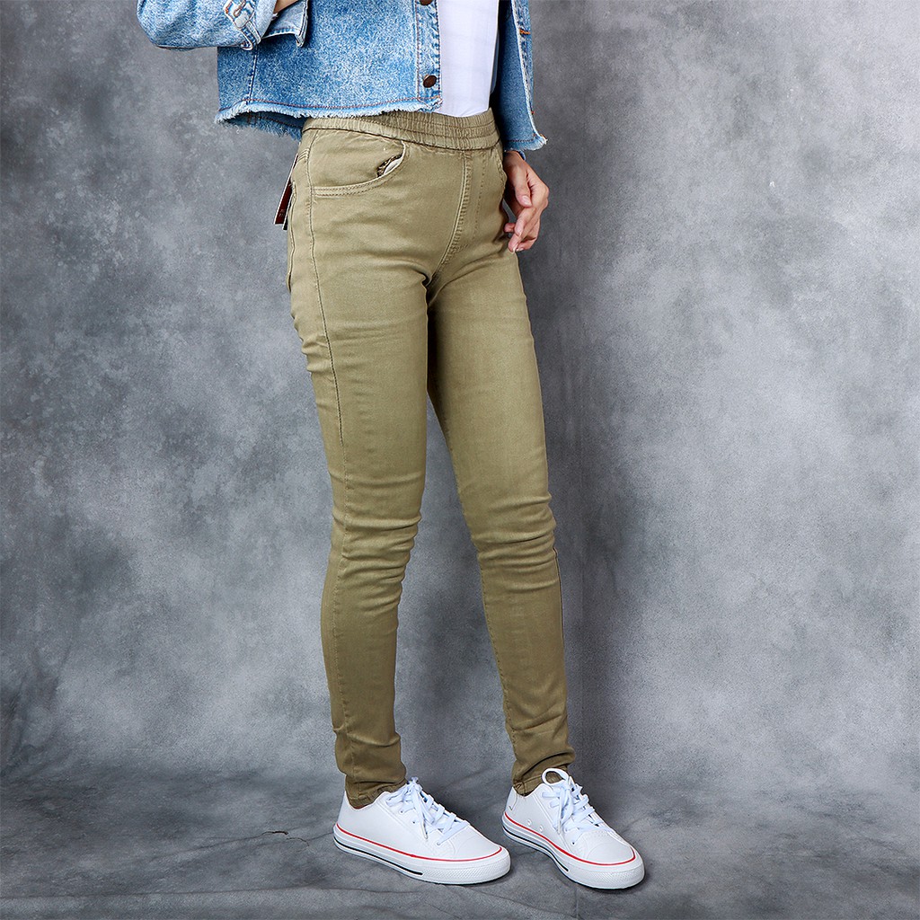 Jeans denim premium C96 karet (Cream) - soft jeans wanita size 28 - 42