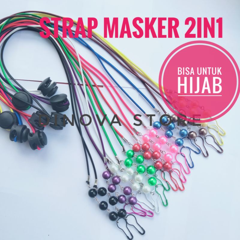 Strap masker hijab 2 in 1 MUTIARA 8M polos stoper/konektor masker