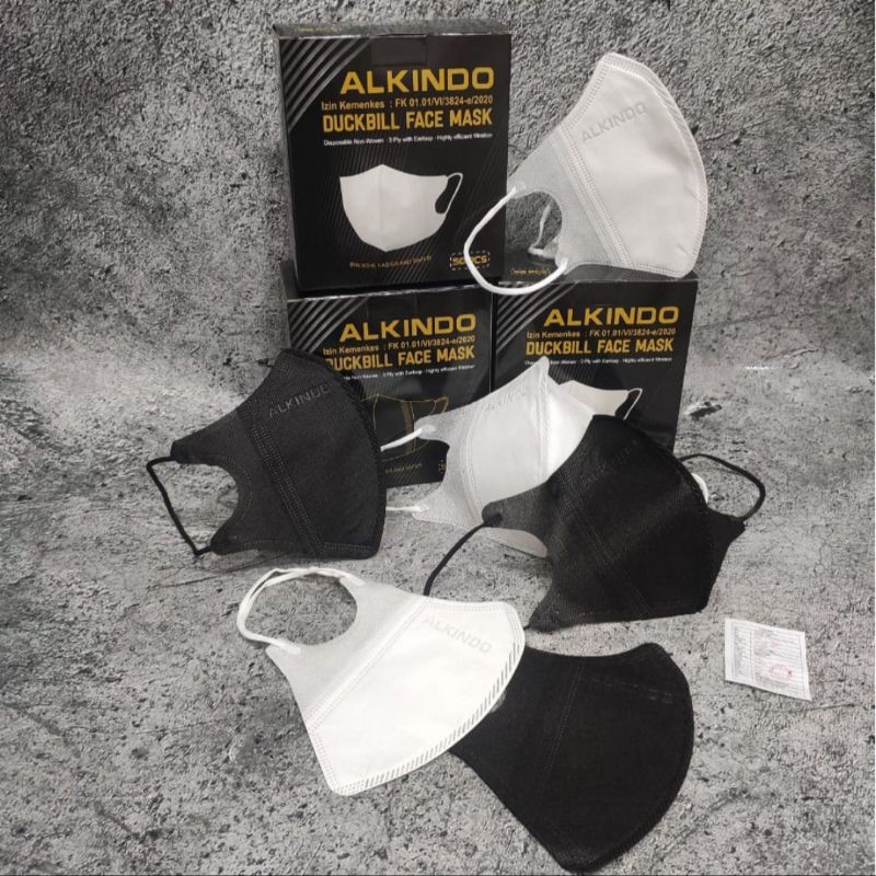 REPACK 10PCS MASKER DUCKBILL ALKINDO ADULT FACE MASK 3PLY BFE 95% ECERAN MASKER ALKINDO WARNA WARNI