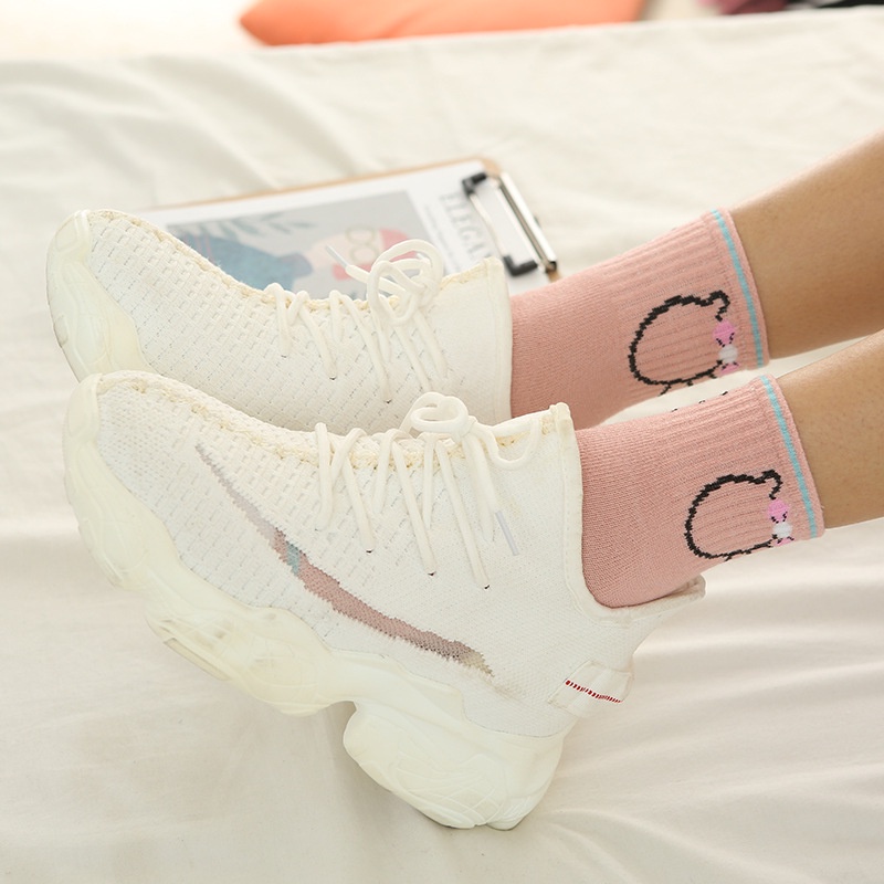 ❀ Chingu ❀ KK001 Kaos Kaki (Tanpa Kemasan) Wanita Panjang Diatas Mata Kaki Motif Kittie Fashion Korea Women Sock Import Murah