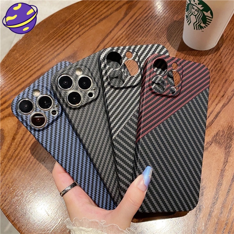 Hard Case PC Matte Tekstur Carbon Fiber Shockproof Cover IPhone 13 11 12 Pro Max XR X XS 7 8 Plus