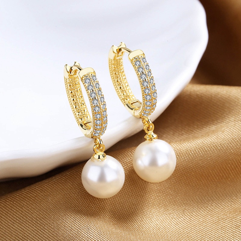 Women Fashion Jewelry Pearl Gold Stud Earings Ladies Simple Channels Earrings Jewellery Elegant Earing