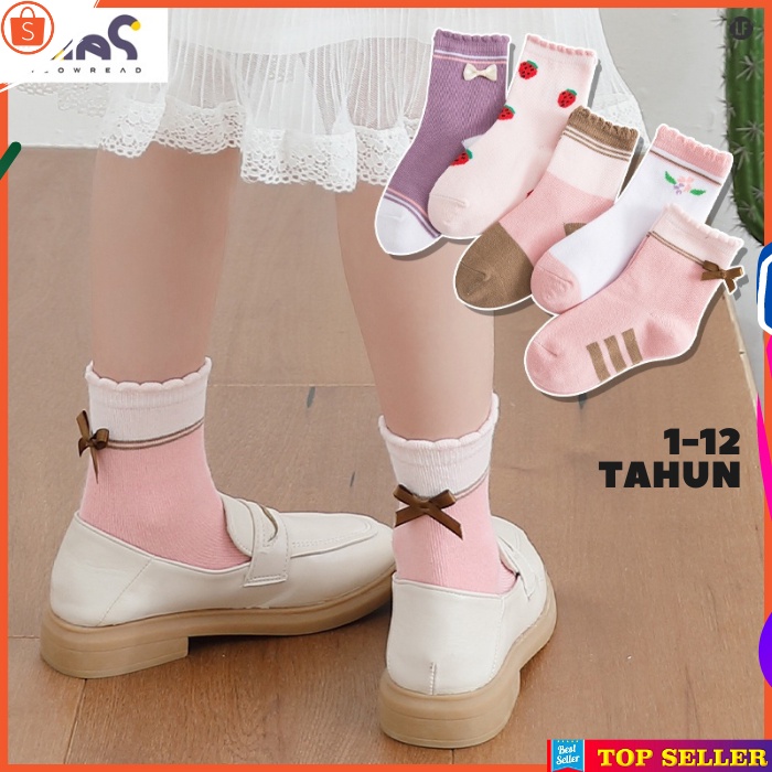 Kaos Kaki Anak Perempuan Motif Pink Strawberry Socks Kids Fashion Korea Kekinian Usia 3-12 Tahun TK SD