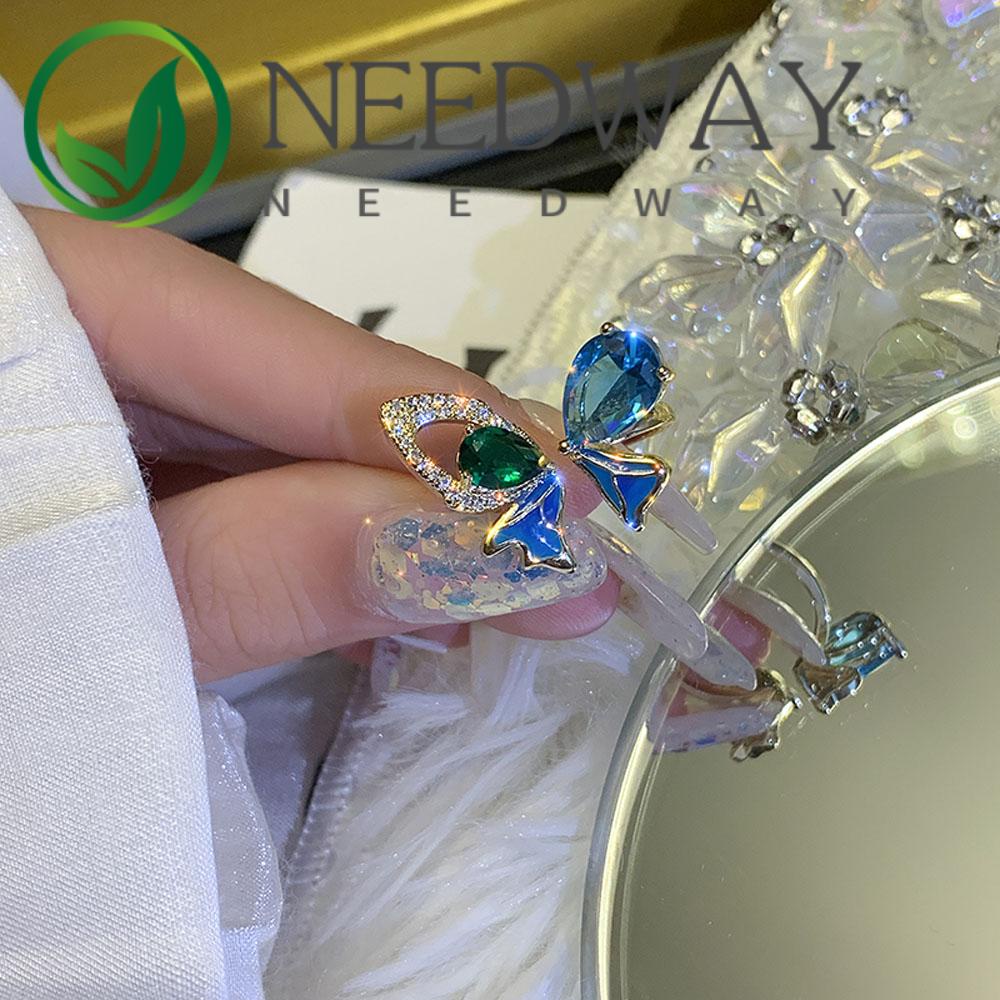 Needway  Korea Party Jewelry Luxury Women Gifts Butterfly Finger Ring Creative Opening Fashion Adjustable Shiny Crystal Bijoux/Multicolor