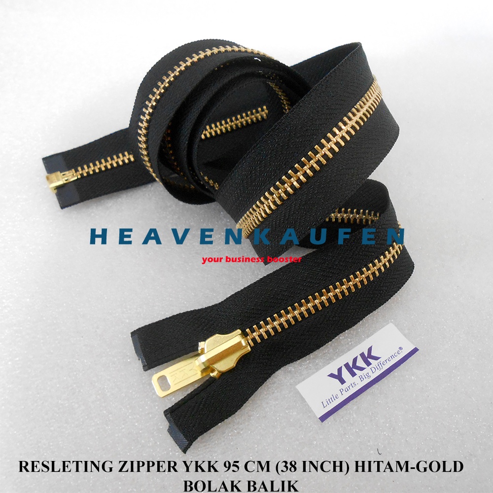 Resleting Zipper YKK 95 cm Atau 38 inch Hitam Gold Emas Type Gigi Besi Model Set Open End Buka Lepas