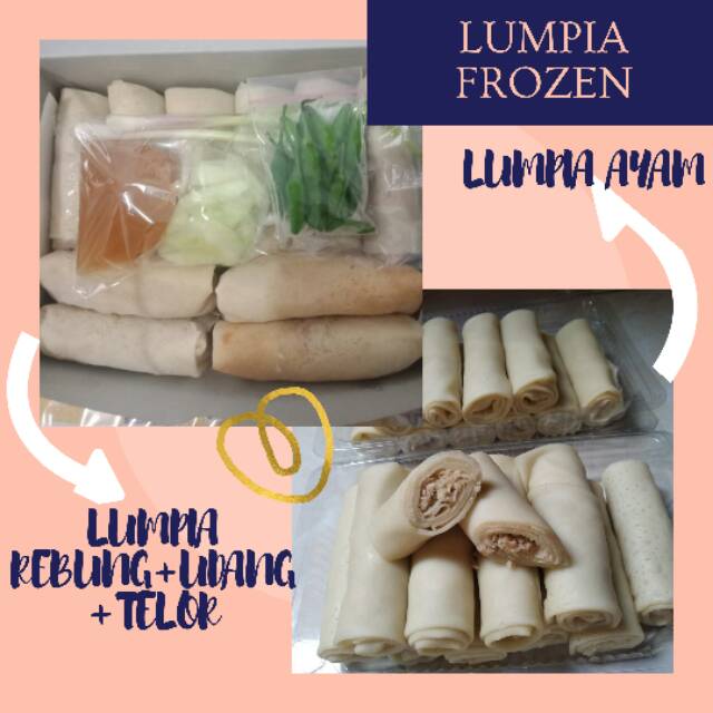 

Lunpia Frozen, Frozen Food lunpia siap goreng. Lunpia isian Rebung+Udang+Telur dan Lunpia isian ayam