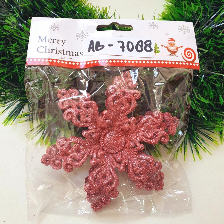 Snowflake 3D Tebal Hiasan Salju Gantungan Pohon Natal Emas Pink Murah