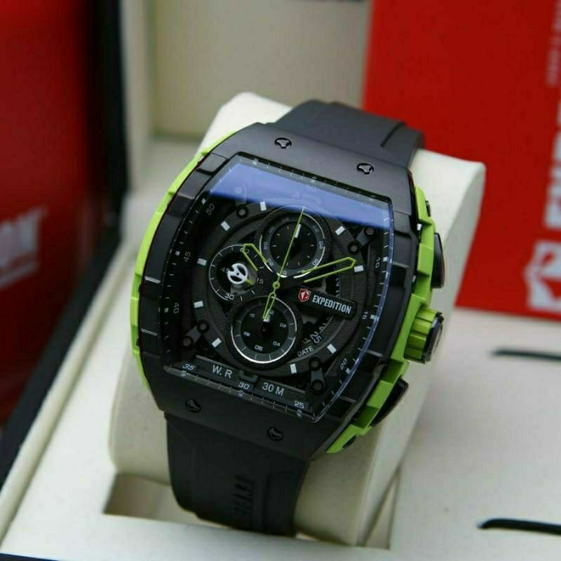 jam tangan expedition e6782 rubber pria black green original