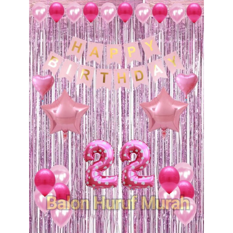 PAKET DEKORASI ULANG TAHUN / HAPPY BIRTHDAY TEMA PINK UKURAN 2 X 2 METER