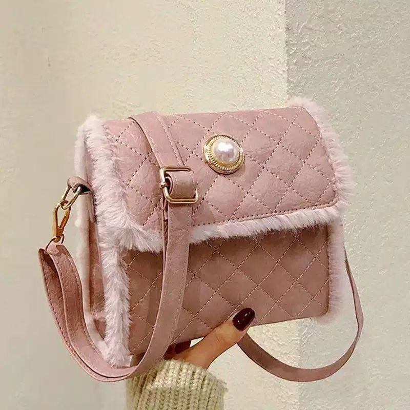 ready cod tas selempang bulu wanita import terbaru 2021 kulit bulu