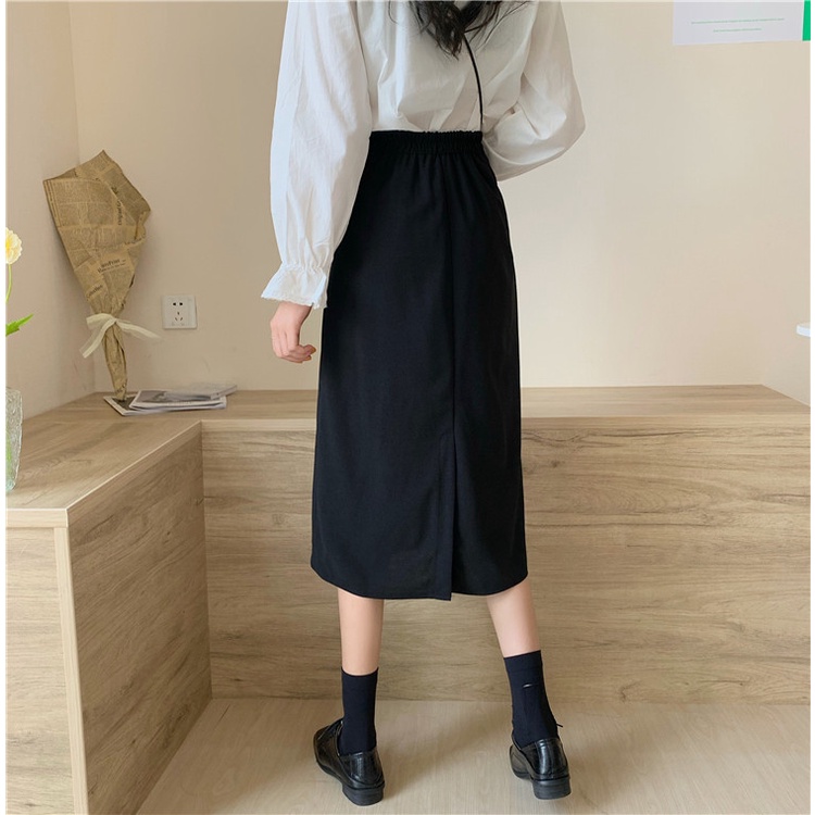 COD New 2022 Fashion Korea Women Black Blue Casual Work Midi Skirts