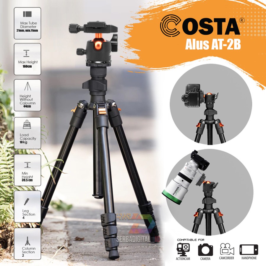 Jual Tripod Ball Head COSTA Alus AT2B Heavy Duty Profesional DSLR