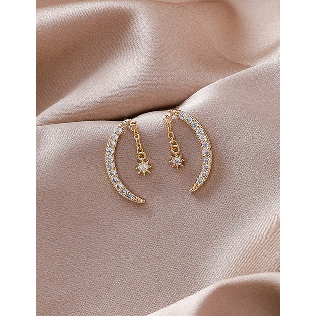 LRC Anting Tusuk Fashion Gold 925 Silver Pin Micro-inlaid Zircon Moon Earrings D20869