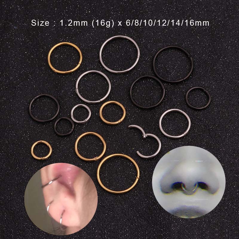 1Piece 6mm to 16mm 16G Stainless Steel Clicker Ring Hoop Nose Piercing Helix Cartilage conch Earring