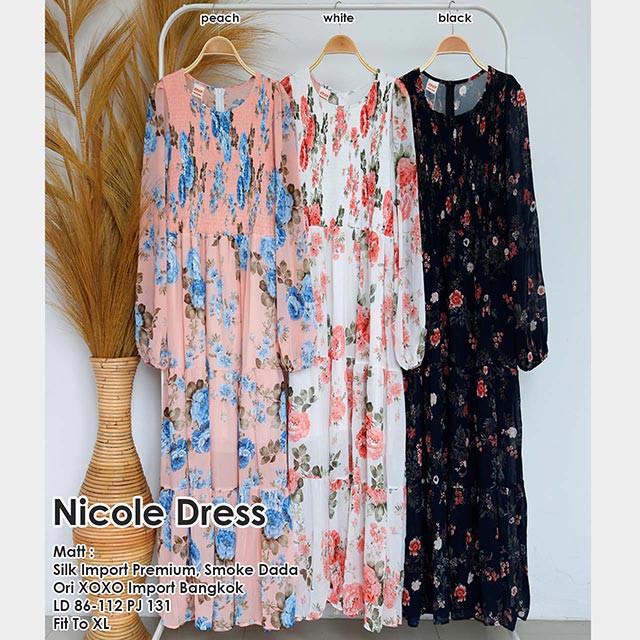 DRESS IMPORT >> NICOLE DRESS Matt Silk Import Premium, Smoke Dada, LD 86-112 PJ 131, Ori XOXO Import