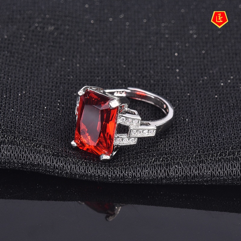 [Ready Stock]Elegant 925 Silver Color Gemstone Ring Square Tourmaline