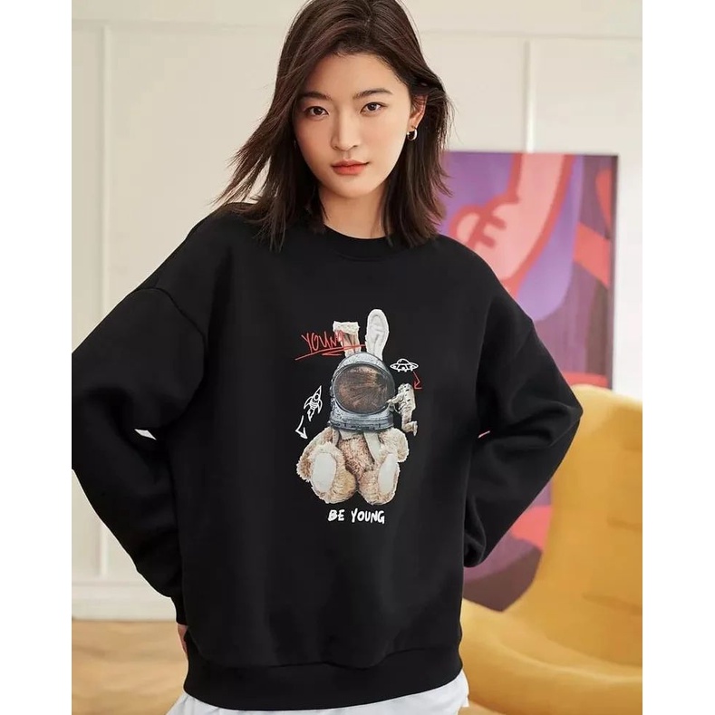 BE YOUNG Oversize Sweater Crewneck Oblong Wanita Atasan Kekinian Korean Jacket Casual Fashion