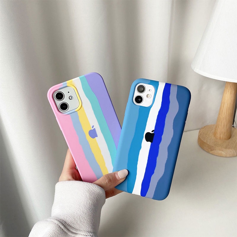 Case Pelindung Bahan Silikon Warna Pelangi Untuk Iphone 11 / XR / 7plus / 8plus