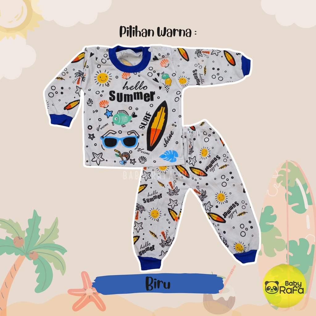 Setelan Piyama Baju Bayi Panjang 3 - 18 Bulan merk VIORI motif Hello Summer Surf