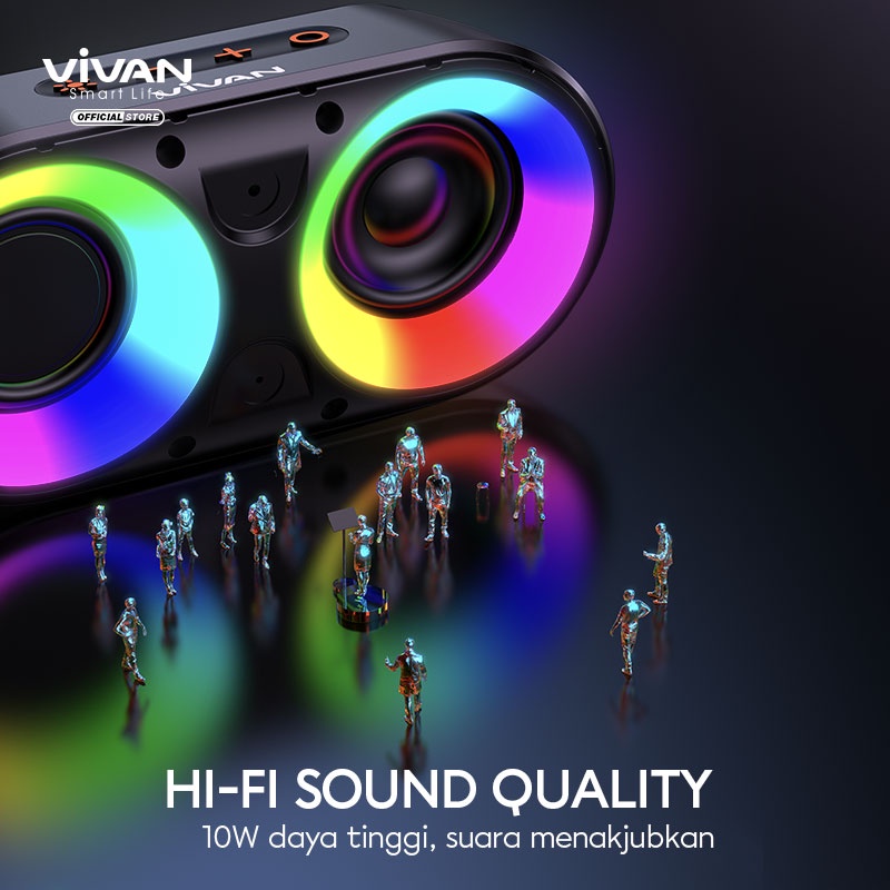 VIVAN Bluetooth Speaker Bass TWS 10W IPX6 Waterproof RGB Light Rhyme VS16 Garansi 1 Tahun original