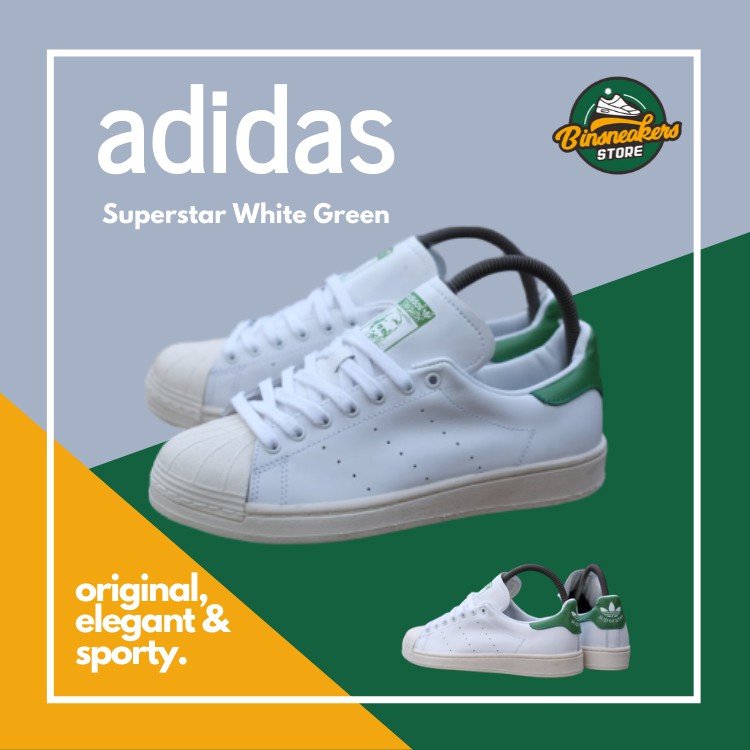 Sepatu Sneakers Adidas Superstar White Green / Sepatu Casual / Sneakers Pria / Sneakers Ori Putih