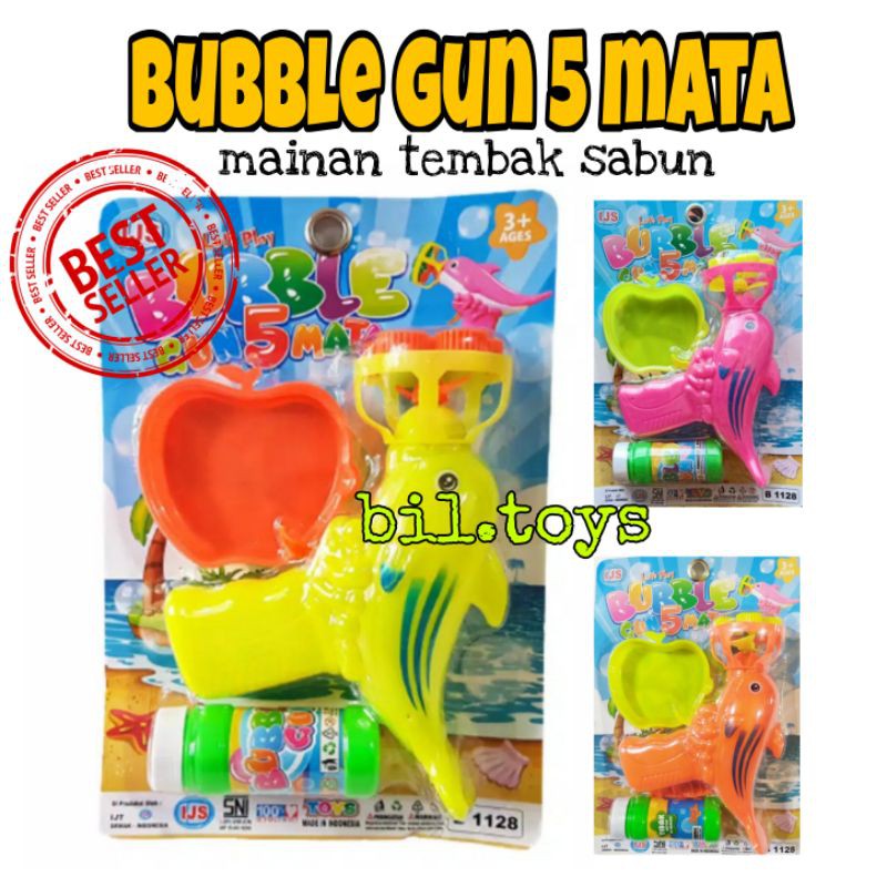 B1128 Bubble gun 5 mata / tembak gelembung baterai 5 mata super bagus dan murah