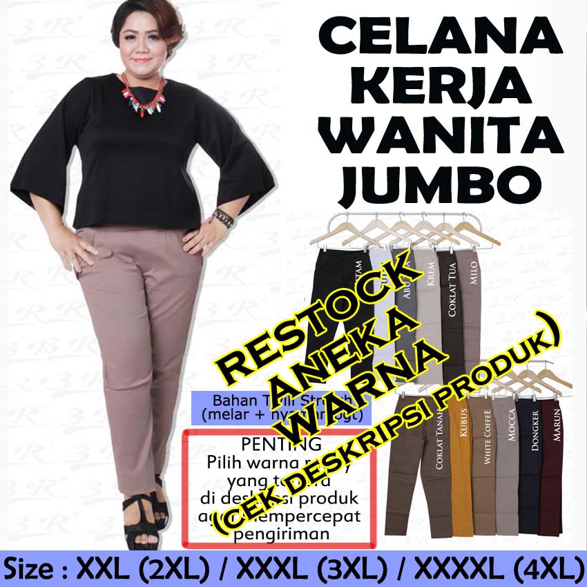 BIGCLO - (COD) Celana Kerja Original Wanita Panjang Jumbo Big Size Pants Bahan Twill Stretch