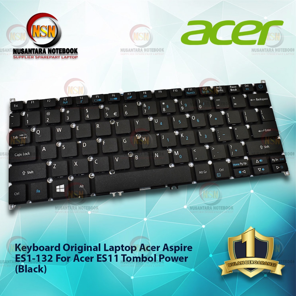 Keyboard Acer Aspire ES1-132 for Laptop ES11 Hitam Black Tombol Power