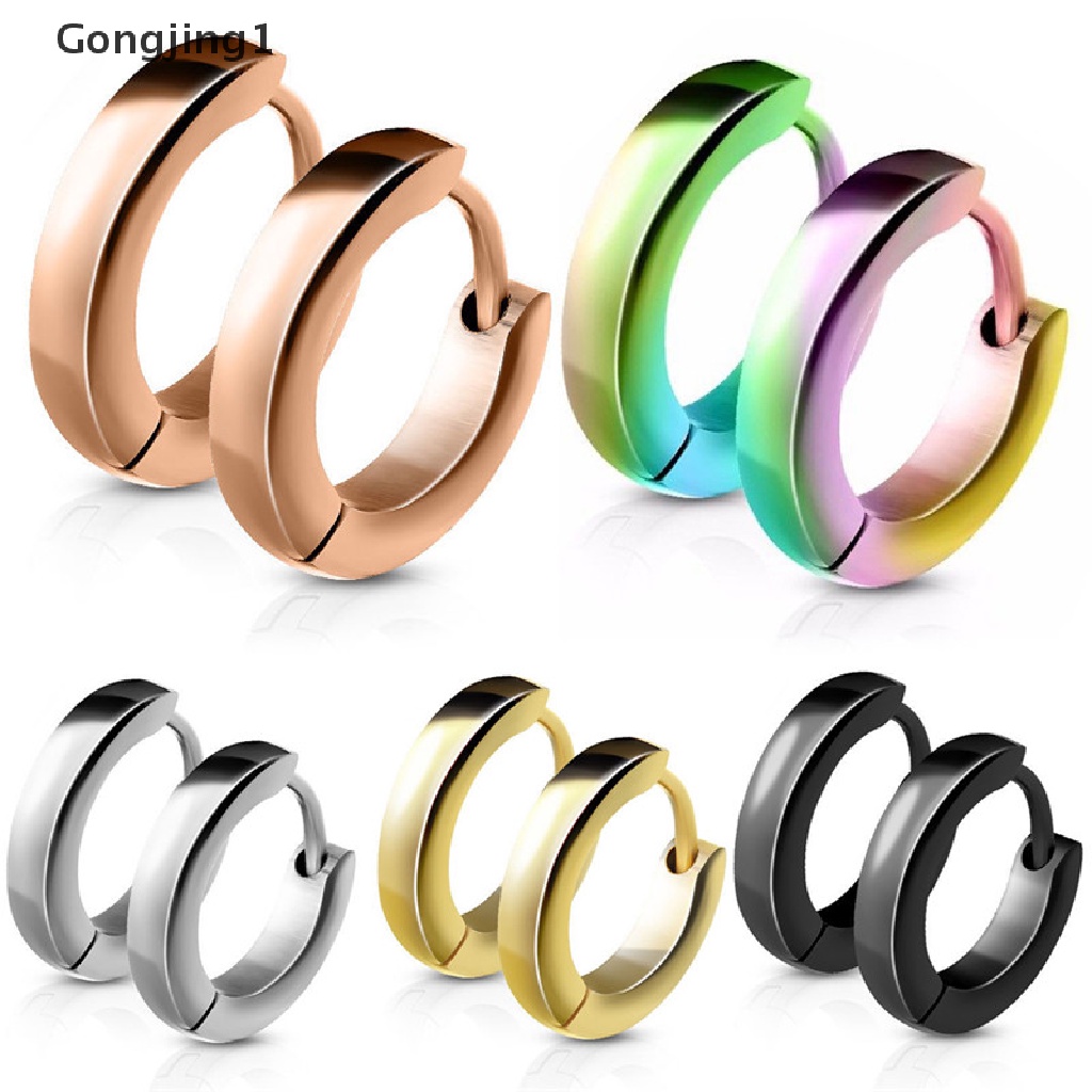 Gongjing1 Anting Bulat Bahan Stainless Steel Gaya Punk Untuk Wanita
